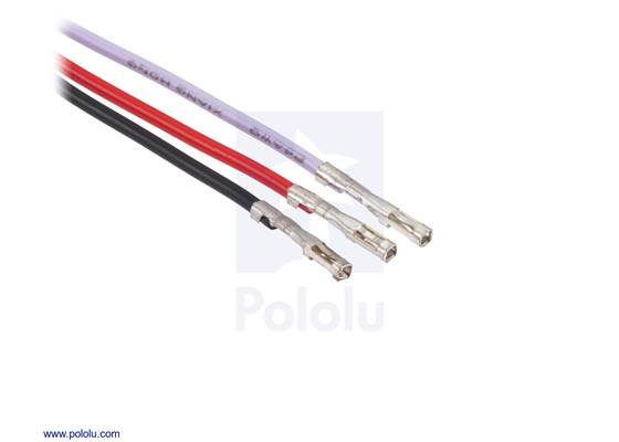 Crimped ends of the 3-pin JST PH-Style Cable with Female Pins for 0.1" Housings.