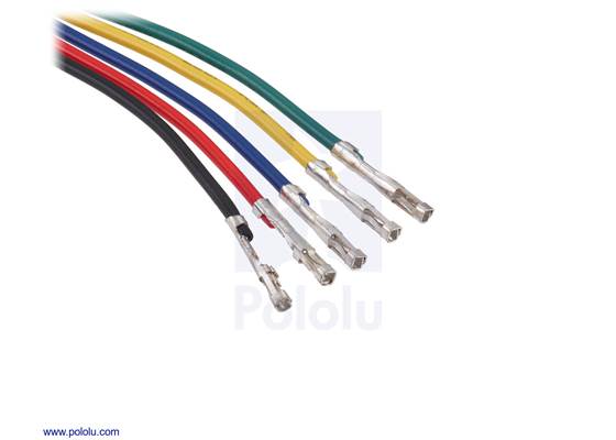 Crimped ends of the 5-pin JST PH-Style Cable with Female Pins for 0.1" Housings.