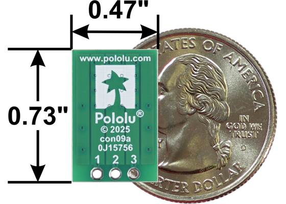 Breakout for JST PH-Style Connector, 3-Pin, bottom view with US quarter for size reference.