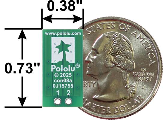 Breakout for JST PH-Style Connector, 2-Pin, bottom view with US quarter for size reference.