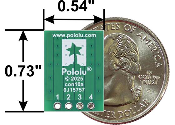 Breakout for JST PH-Style Connector, 4-Pin, bottom view with US quarter for size reference.
