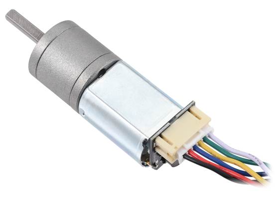Magnetic Encoder with Top-Entry Connector assembled on a 20D mm Metal Gearmotor with Extended Motor Shaft (JST PH cable not included).