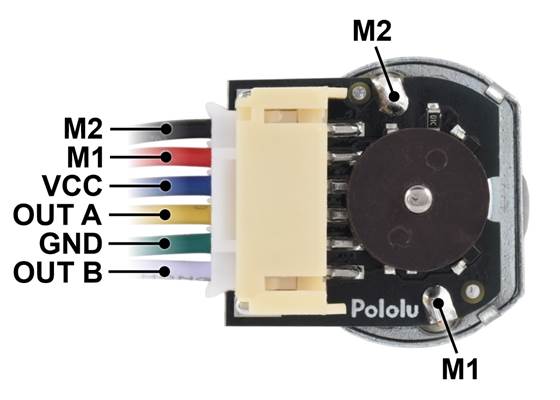Pinout of the Magnetic Encoder with Side-Entry Connector for 20D mm Metal Gearmotors (JST PH cable not included).
