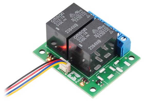 Pololu Basic 2-Channel SPDT Relay Carrier with 5VDC Relays, Terminal Blocks, and JST SH-Style Top-Entry Connector (JST SH cable not included)
