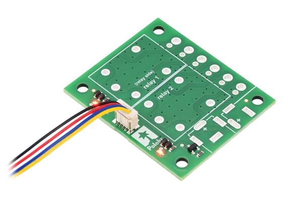 Pololu Basic 2-Channel SPDT Relay Carrier for “Sugar Cube” Relays with JST SH-Style Top-Entry Connector (JST SH cable not included).