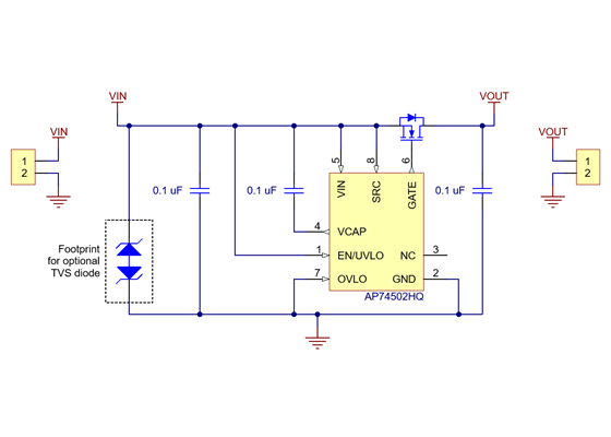Schematic diagram of the 75V Pololu Reverse Voltage Protectors (red PCBs).