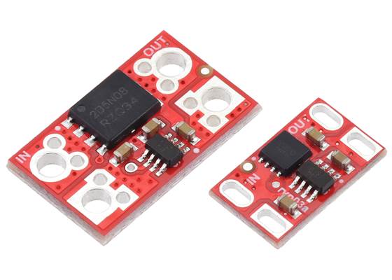 75V-max Pololu Reverse Voltage Protectors are available in 17A (left) and 8A (right) versions.