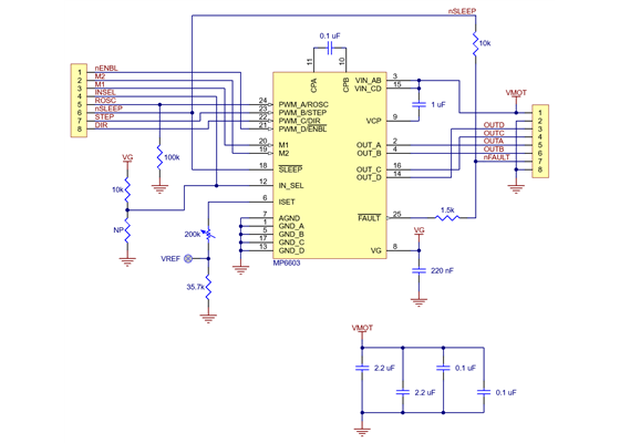 Schematic diagram of the MP6603 Stepper Motor Driver Carrier.