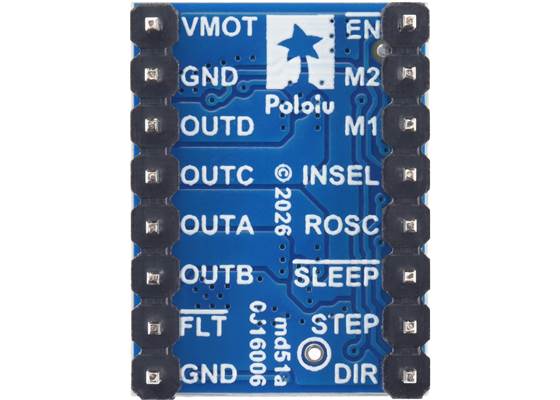 MP6603 Stepper Motor Driver Carrier (Soldered Header Pins), bottom view.