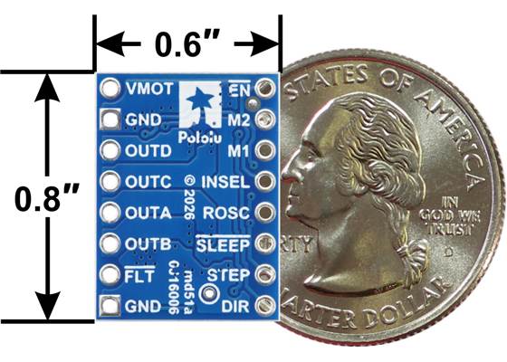 MP6603 Stepper Motor Driver Carrier, bottom view with dimensions.