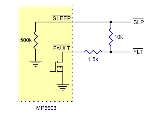 Schematic of nSLEEP and nFAULT pins on MP6603 carrier.