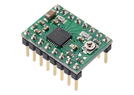 Pololu A4988 stepper motor driver carrier with included header pins soldered.
