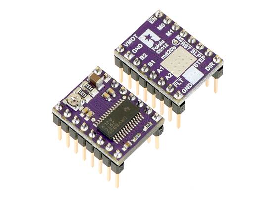 DRV8824/DRV8825 stepper motor driver carriers with included header pins soldered.