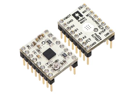 DRV8834 low-voltage stepper motor driver carriers with included header pins soldered.