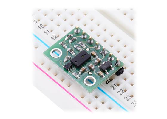 VL6180X Time-of-Flight Distance Sensor Carrier in a breadboard.