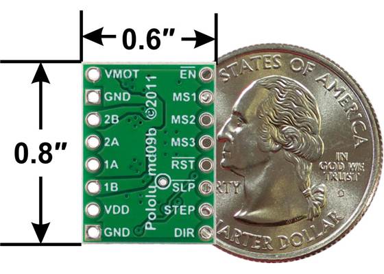 A4983/A4988 stepper motor driver carrier with dimensions.