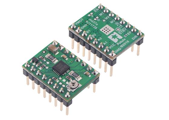STSPIN820 Stepper Motor Driver Carriers with included header pins soldered.