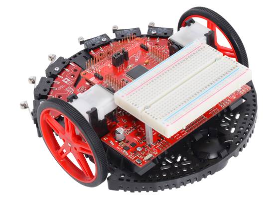 Pololu Chassis Kit for TI-RSLK MAX, assembled with breadboard at 1″ height and TI MSP432 LauchPad (not included). (1)