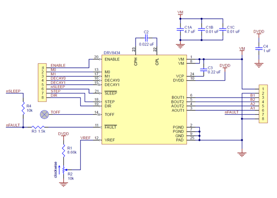 Schematic diagram of the DRV8434 Stepper Motor Driver Carrier.
