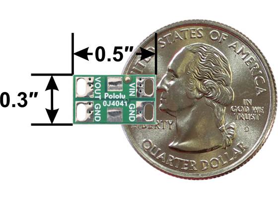 Pololu 10A/12A Reverse Voltage Protector dimensions with US quarter for size reference.