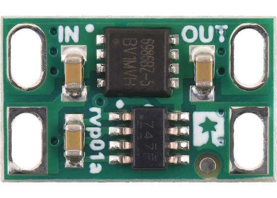 Pololu Ideal Diode Reverse Voltage Protector, 4-60V, 10A, top view.