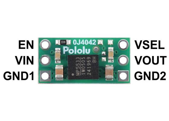 Pinout of the Isolated DC-DC Power Module, MIE1W0505BGLVH, 5V/3.3V, 200mA.
