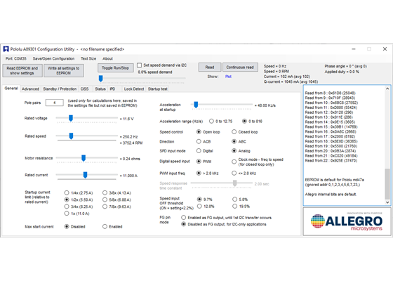 The Pololu A89301 Configuration Utility software.