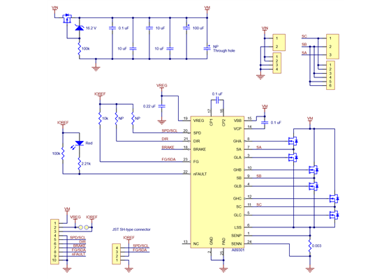 Schematic diagram of the A89301-Based Sensorless Brushless Motor Controller, 50V, 11A.