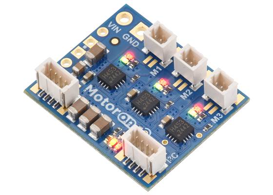 Motoron M3T453 Triple I²C Motor Controller with JST SH-Style Connectors.