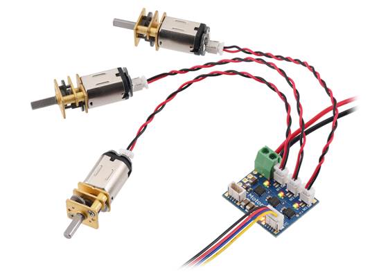 Using a Motoron M3T453 Triple I²C Motor Controller with JST SH-Style Connectors to control three motors.
