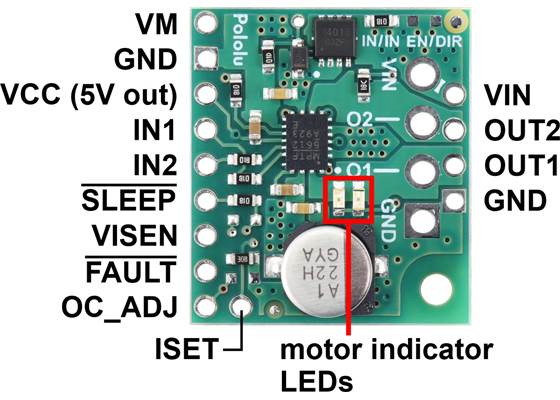 Pinout of the MPQ6612A Single Brushed DC Motor Driver Carrier.