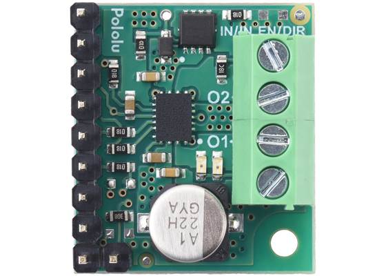 MPQ6612A Single Brushed DC Motor Driver Carrier (Soldered Connectors), top view.