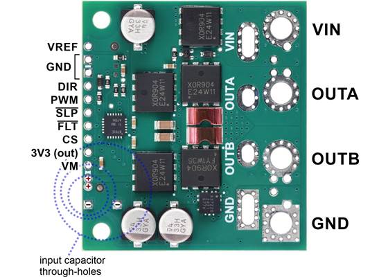 Pinout of the Pololu G2 High-Power Motor Driver 24v30 CS.
