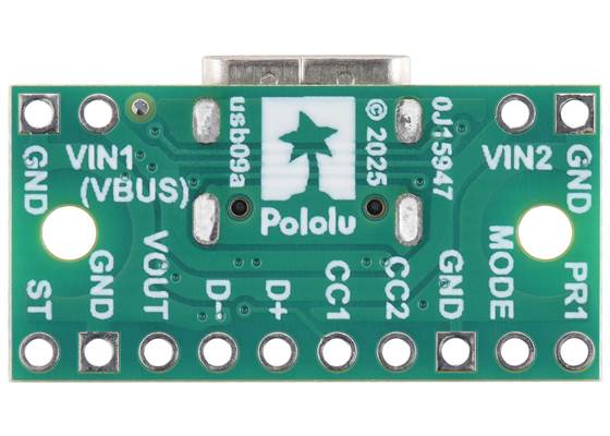 TPS2116 Power Multiplexer Carrier with USB Type-C Connector (USB priority), bottom view.