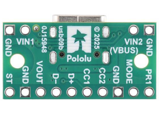 TPS2116 Power Multiplexer Carrier with USB Type-C Connector (non-USB priority), bottom view.