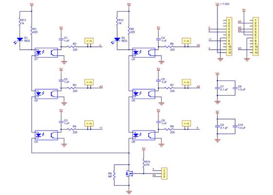 Schematic diagram for the Zumo reflectance sensor array.