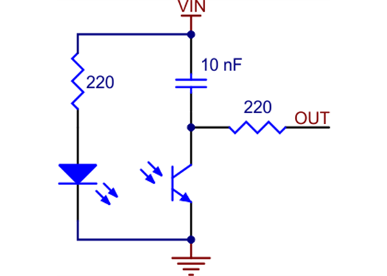 QTR-1RC and QTR-L-1RC reflectance sensor schematic diagram.