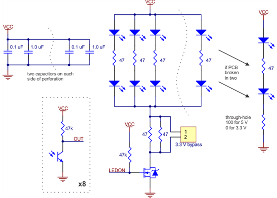 Schematic diagram of the QTR-8A reflectance sensor array.