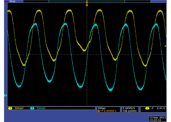 5V encoder version, motor approx. 30k RPM: 5-tooth wheel slightly too close to sensors.