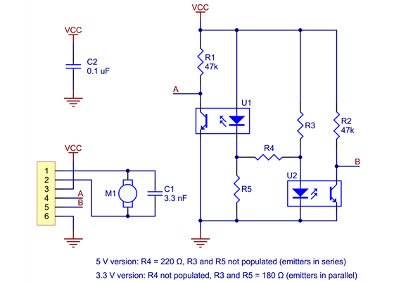 Schematic diagram for the Micro Metal Gearmotor reflective optical encoder.