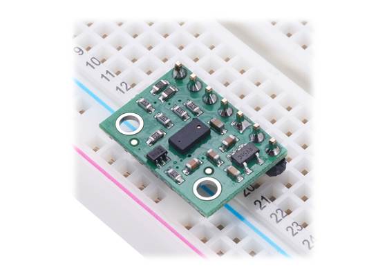 VL53L0X Time-of-Flight Distance Sensor Carrier in a breadboard.