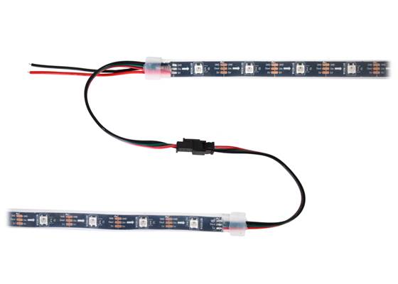 Two addressable RGB LED strips connected.