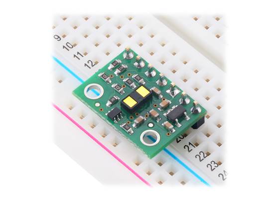 VL53L1X Time-of-Flight Distance Sensor Carrier in a breadboard.