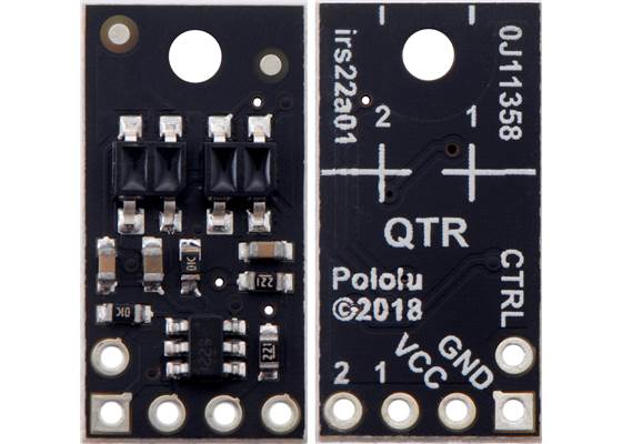 QTR-HD-02RC Reflectance Sensor Array, front and back views.