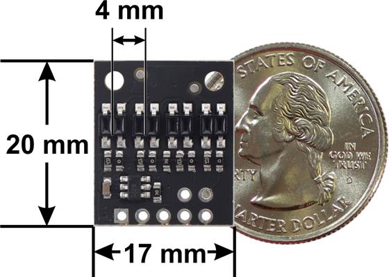 QTR-HD-04A Reflectance Sensor Array dimensions.