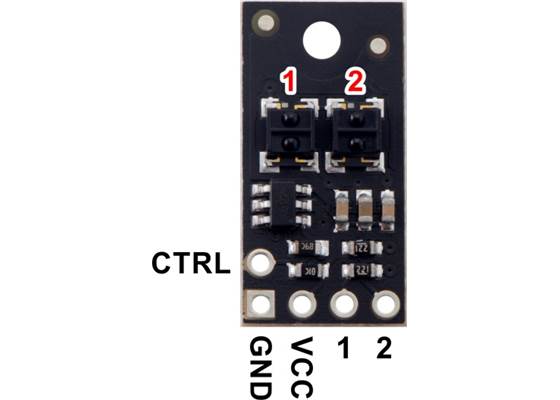 Pinout diagram of the QTRX-HD-02RC Reflectance Sensor Array.