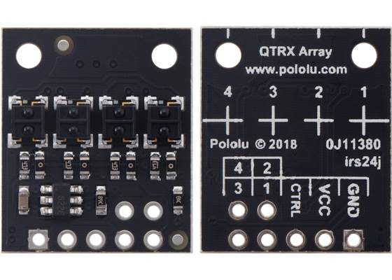 QTRX-HD-04A Reflectance Sensor Array, front and back views.