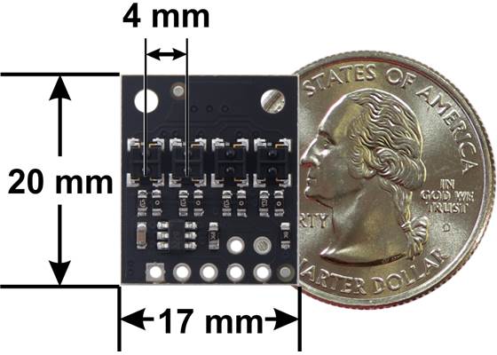 QTRX-HD-04A Reflectance Sensor Array dimensions.