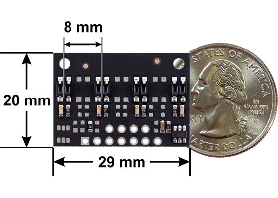 QTR-MD-04RC Reflectance Sensor Array dimensions.