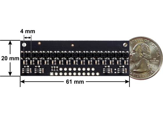 QTRX-HD-15RC Reflectance Sensor Array dimensions.